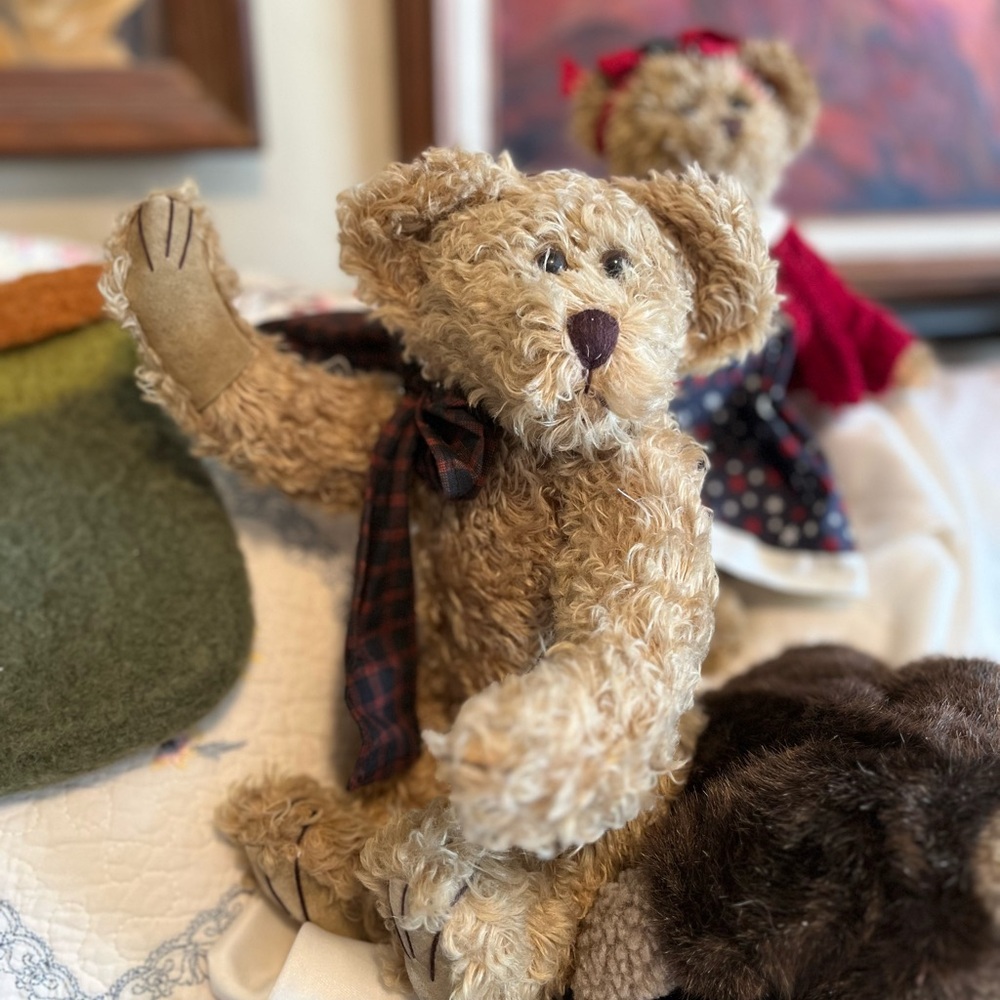 Charming Plush Bear with Checkered Scarf